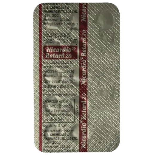 nicardia 20mg retard tablet 15's